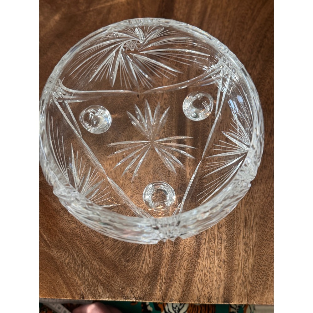 Bohemia Crystal 5 Piece Dessert Set Footed Bowls Starburst Diamond Cut Glass